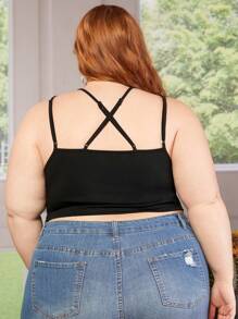 SHEIN CURVE+ Plus Lace Insert Cami Top - Black - View 2