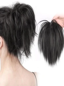 Short Straight Synthetic Hair Bun - Black - View 1