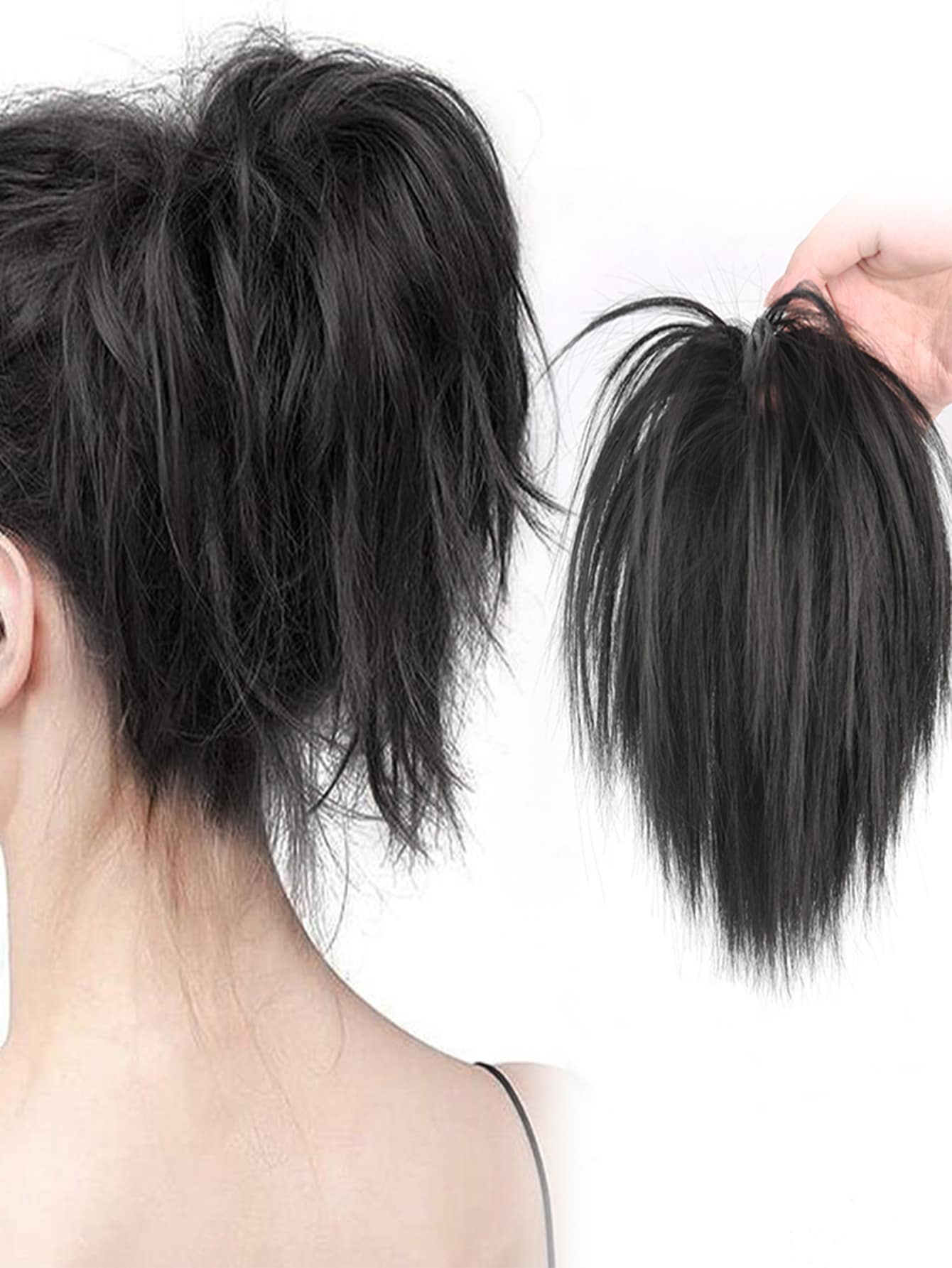 Short Straight Synthetic Hair Bun - Black - View 1