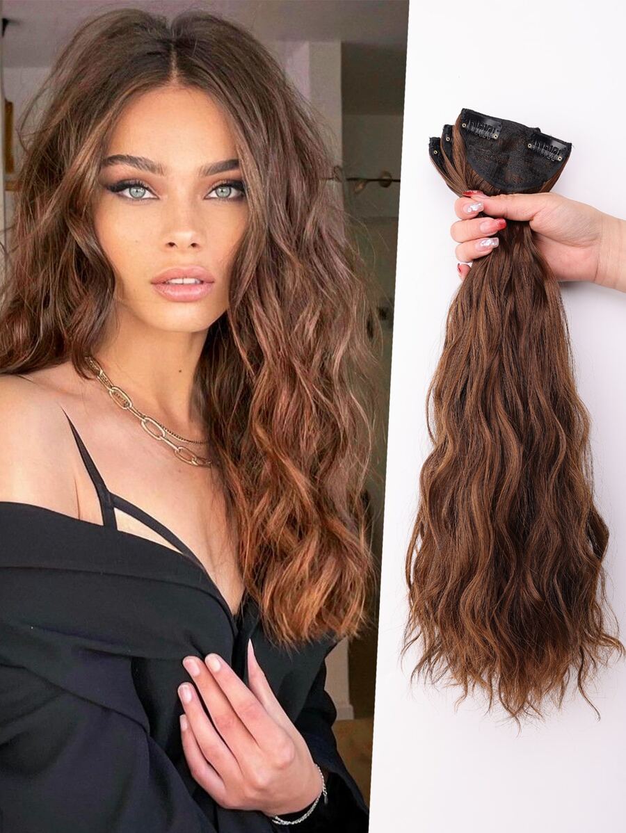 3 cái kẹp trong phần mở rộng tóc tổng hợp sóng cơ thể trung bình - Light Brown - Xem 1