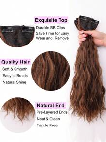 3 cái kẹp trong phần mở rộng tóc tổng hợp sóng cơ thể trung bình - Light Brown - Xem 4