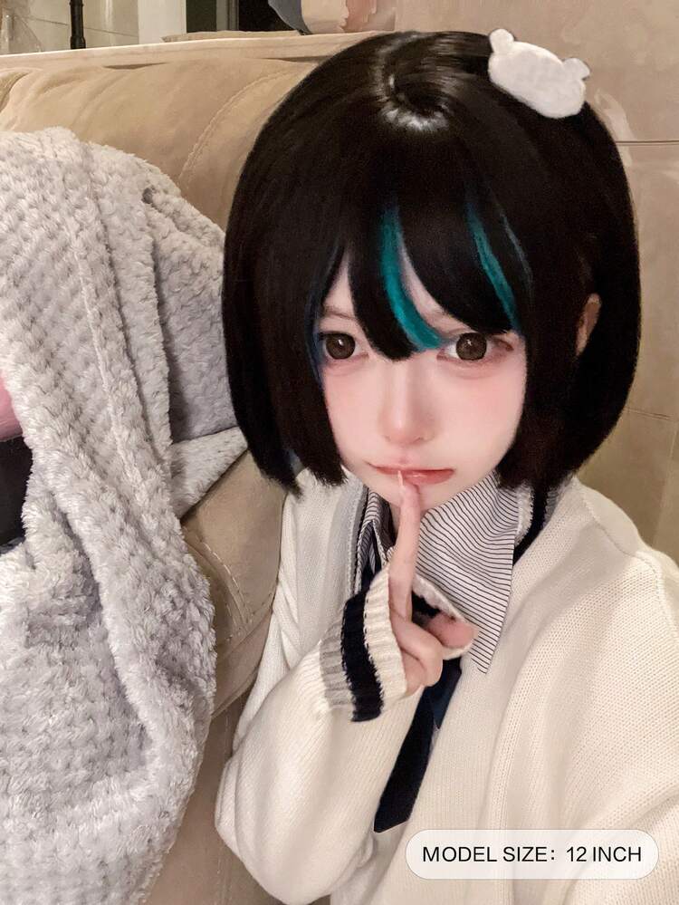 alicegarden Peluca sintética corto recto con tupe - Multicolor - Añade 2