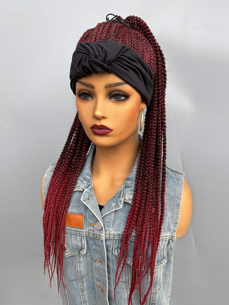 Long Braided Synthetic Wig With Headband - Ombre - View 1