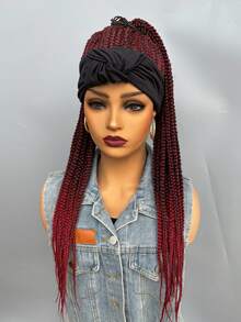 Long Braided Synthetic Wig With Headband - Ombre - View 3