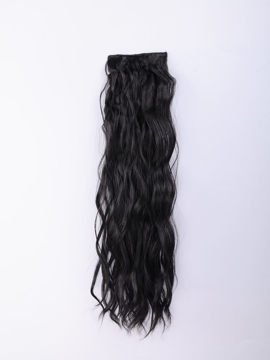 Clip In Medium Body Wave Synthetic Hair Extension - Black - View 1