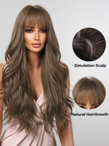Long Body Wave Synthetic Wig With Bangs - Brown - View 2