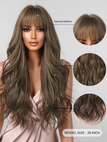 Long Body Wave Synthetic Wig With Bangs - Brown - View 3
