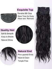 Clip In Medium Body Wave Synthetic Hair Extension - Black - View 4