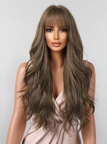 Long Body Wave Synthetic Wig With Bangs - Brown - View 4