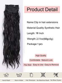 Clip In Medium Body Wave Synthetic Hair Extension - Black - View 5