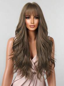 Long Body Wave Synthetic Wig With Bangs - Brown - View 7