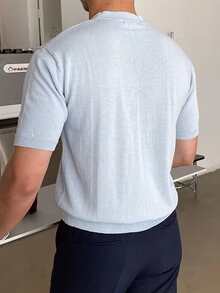 Manfinity Homme Áo dệt kim nam Nút phía trước màu trơn Giải trí - Màu xanh nhạt - Xem 2