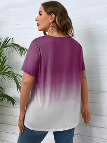 SHEIN LUNE Camiseta de ombré de cuello V - Morado - Ver 2