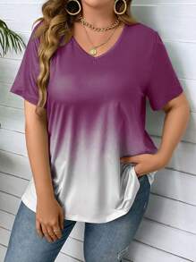 SHEIN LUNE Camiseta de ombré de cuello V - Morado - Ver 4
