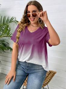 SHEIN LUNE Camiseta de ombré de cuello V - Morado - Ver 6