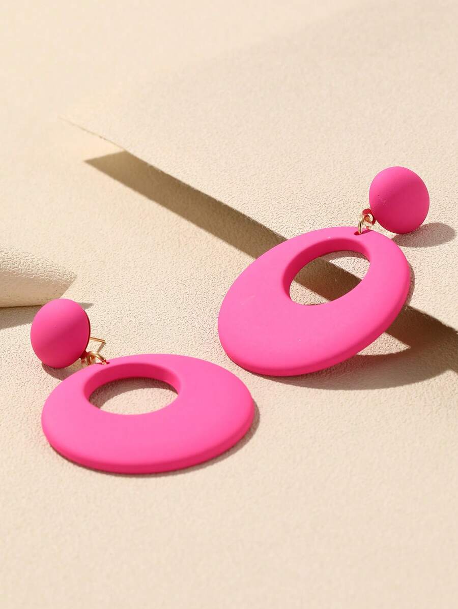 Bông tai thả tròn - Màu Hồng Tươi - Xem 1