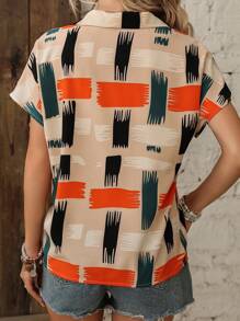 SHEIN LUNE 筆刷圖案蝙蝠袖襯衫 - 彩色 - 查看 3