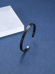 1入組時尚鏤空羅馬數字開口手鐲適用於女士日常裝飾 - 黑色 - 查看 2