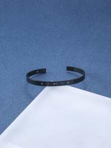 1入組時尚鏤空羅馬數字開口手鐲適用於女士日常裝飾 - 黑色 - 查看 3