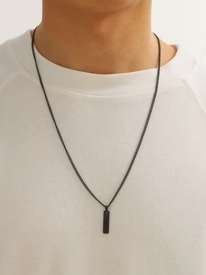 1入組時尚不銹鋼矩形吊墜項鏈適合男士日常裝飾適用於首飾類禮品