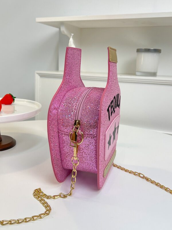 Mini Novelty Bag Sequin Decor Letter & Star Graphic Pink , Pefect Best