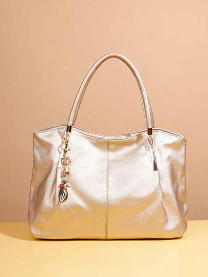 Elegant Shoulder Tote Bag For Women, New Fashion Versatile Chic Handbag, Large Capacity With Metal Decor PU Leather Satchel Shoulder Bag, Suitable For Outing, Commuting, Office, Travel And Holiday
