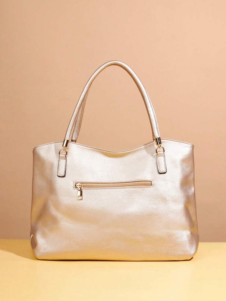 Elegant Shoulder Tote Bag For Women, New Fashion Versatile Chic Handbag, Large Capacity With Metal Decor PU Leather Satchel Shoulder Bag, Suitable For Outing, Commuting, Office, Travel And Holiday