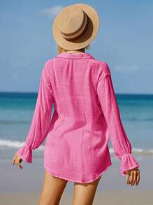 Swim Mod Summer Beach Solid Button Front Cover Up Set