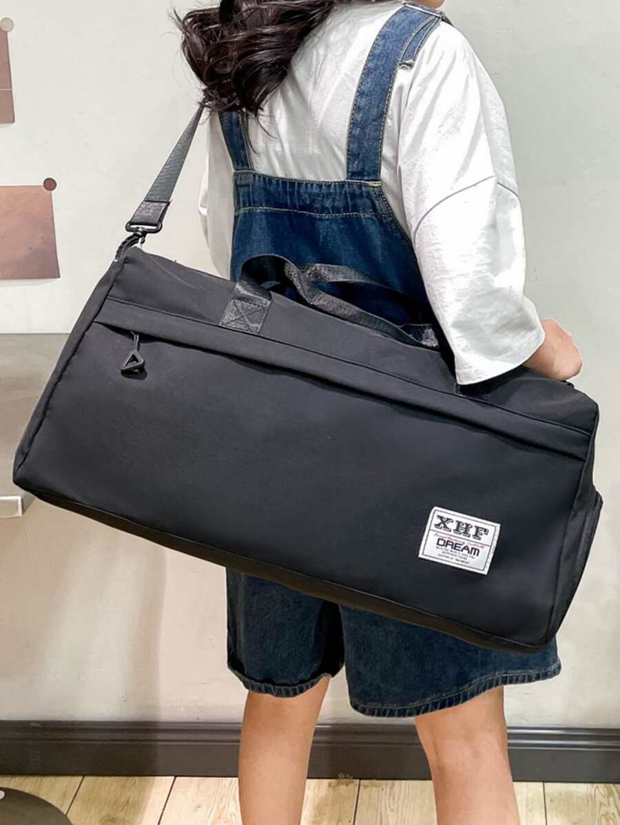 字母貼飾旅行包運動 - 黑色 - 查看 1