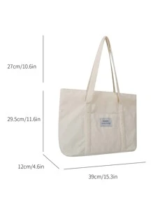 Corduroy Large Capacity Solid Color Minimalist Tote Bag School Tote Bag, School Bookbag, Portable, Foldable, Business Casual, Suitable For Teen Girls Women College Students, Teacher, Rookies & White-Collar Workers College, Vacation, Beach, Holiday, Shopping, Large School Tote Bag, Multiple Compartments, Perfect For Beach, School, Work & Daily Use, Literary School Bag For Teens, Book Bag For Women Or Students, Perfect For Books, Shopping, Back To School And More, School Supplies, School Bag, School Handbag, Back To School Bags, Lightweight, Classic Casual, Perfect For Back To School, First Day Of School, Middle School, High School, Perfectly Matching With Fall Outfits Women - Beige - View 4