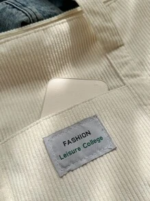 Corduroy Large Capacity Solid Color Minimalist Tote Bag School Tote Bag, School Bookbag, Portable, Foldable, Business Casual, Suitable For Teen Girls Women College Students, Teacher, Rookies & White-Collar Workers College, Vacation, Beach, Holiday, Shopping, Large School Tote Bag, Multiple Compartments, Perfect For Beach, School, Work & Daily Use, Literary School Bag For Teens, Book Bag For Women Or Students, Perfect For Books, Shopping, Back To School And More, School Supplies, School Bag, School Handbag, Back To School Bags, Lightweight, Classic Casual, Perfect For Back To School, First Day Of School, Middle School, High School, Perfectly Matching With Fall Outfits Women - Beige - View 8