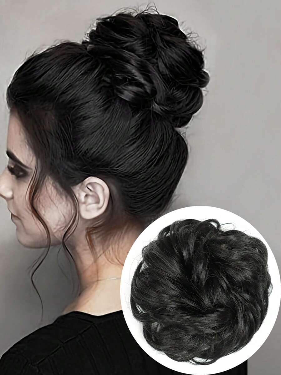 Updo de cabello rizado sintético - Negro - Ver 1