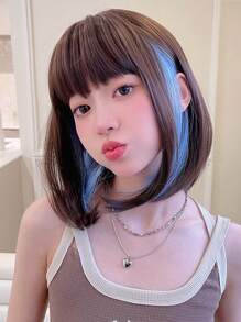 短直筒人造假髮帶劉海 - 彩色 - 查看 1