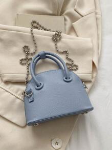 迷你海貝形狀斜背包,荔枝紋路,多功能鏈條帶拉鍊肩包,休閒時尚手提包 - 藍色 - 查看 2