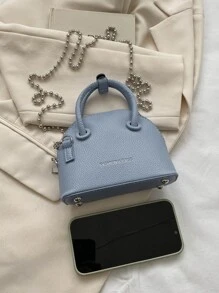 迷你海貝形狀斜背包,荔枝紋路,多功能鏈條帶拉鍊肩包,休閒時尚手提包 - 藍色 - 查看 7