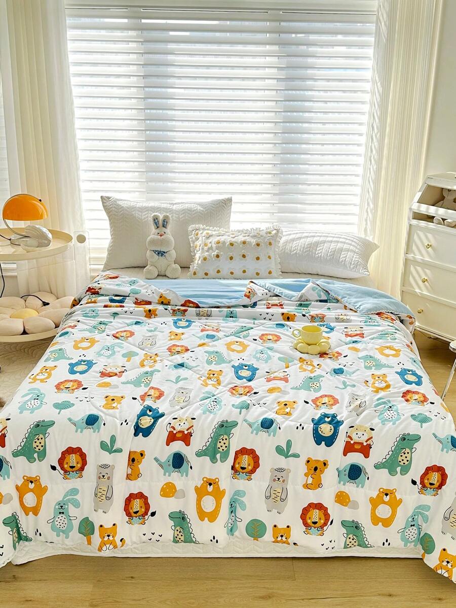 1pc Cartoon Animal Pattern Quilt, Modern Fabric Quilt For Home - Multicolor - View 1