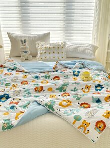 1pc Cartoon Animal Pattern Quilt, Modern Fabric Quilt For Home - Multicolor - View 4