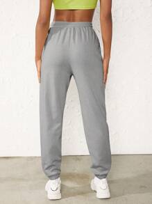 SHEIN BASICS Terry Fleece  Solid Drawstring Waist Slant Pocket Sweatpants - Grey - View 2