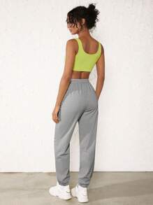 SHEIN BASICS Terry Fleece  Solid Drawstring Waist Slant Pocket Sweatpants - Grey - View 5