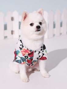 1入組花朵印花寵物襯衫適用於狗狗和貓適合夏天 - 彩色 - 查看 1