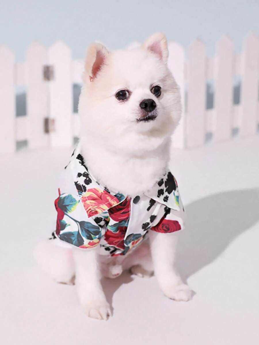 1入組花朵印花寵物襯衫適用於狗狗和貓適合夏天 - 彩色 - 查看 1