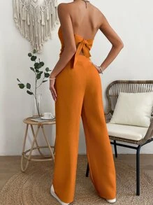 SHEIN Essnce Fringe Trim Tube Top & Trousers - Orange - View 2