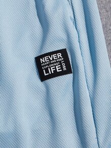 Manfinity VCAY Men Letter Patched Detail Contrast Trim Drawstring Waist Shorts - Baby Blue - View 3