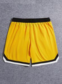 Manfinity VCAY Men Letter Patched Detail Striped Trim Drawstring Waist Shorts - Yellow - View 2