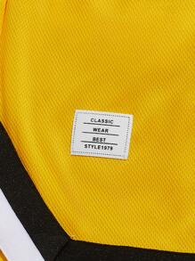 Manfinity VCAY Men Letter Patched Detail Striped Trim Drawstring Waist Shorts - Yellow - View 3