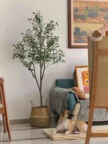 1入組手掌編織收納手持便攜草編花收納籃 - 駝色 - 查看 7