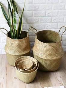 1pc Simple Straw Storage Basket - Camel - View 7