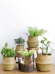 1pc Simple Straw Storage Basket - Camel - View 5