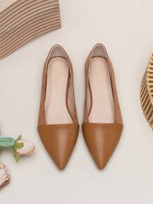 女士極簡仿麂皮尖頭優雅平底鞋 - 棕色 - 查看 2