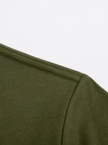 INAWLY Women's Solid Color Round Neck Casual Versatile Short Sleeve T-Shirt - Army Green - View 5